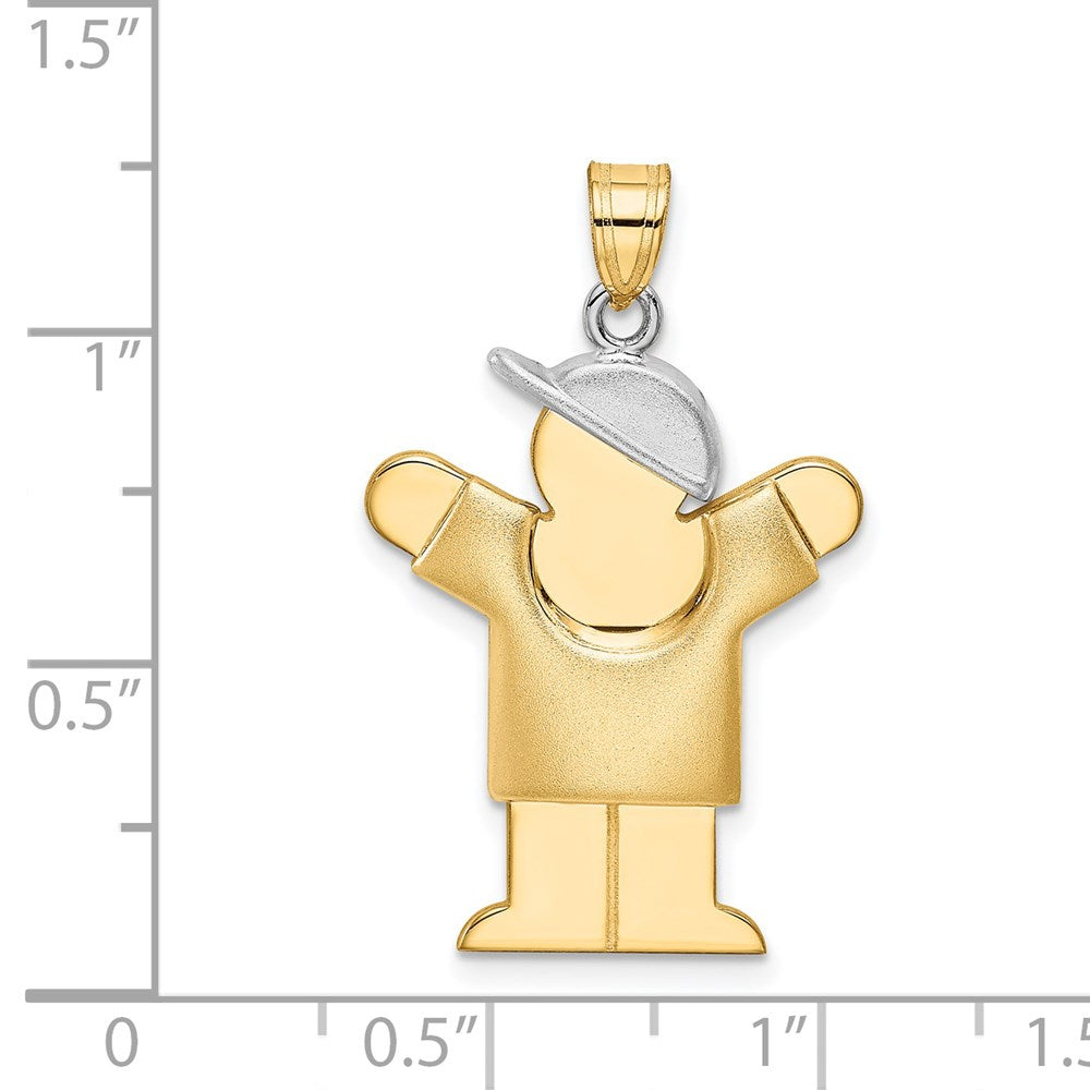 14k Two-tone Gold Two-tone Gold Puffed Boy with Hat on Right Engravable Charm