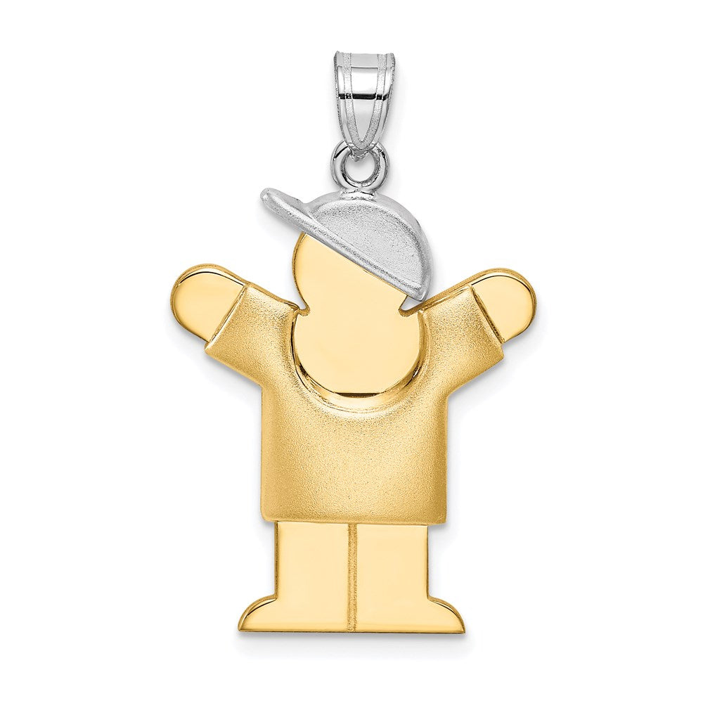 14k Two-tone Gold Two-tone Gold Puffed Boy with Hat on Right Engravable Charm