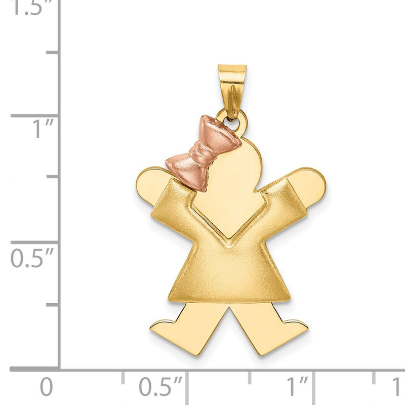 14k Two-tone Gold Two-tone Gold Puffed Girl with Bow on Left Engravable Charm