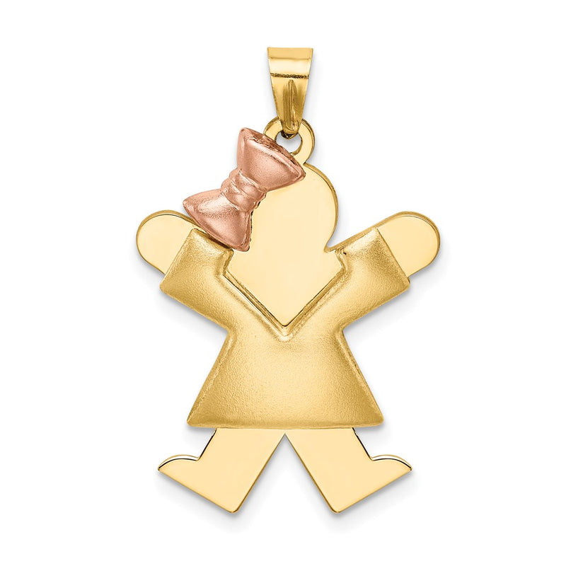 14k Two-tone Gold Two-tone Gold Puffed Girl with Bow on Left Engravable Charm