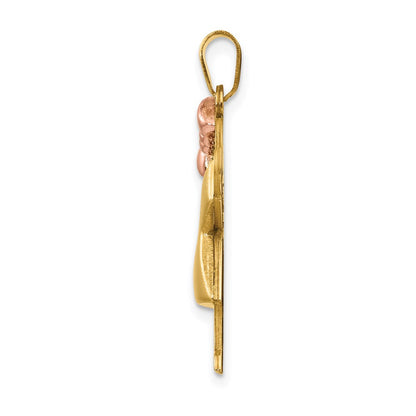 14k Two-tone Gold Two-tone Gold Puffed Girl with Bow on Left Engravable Charm