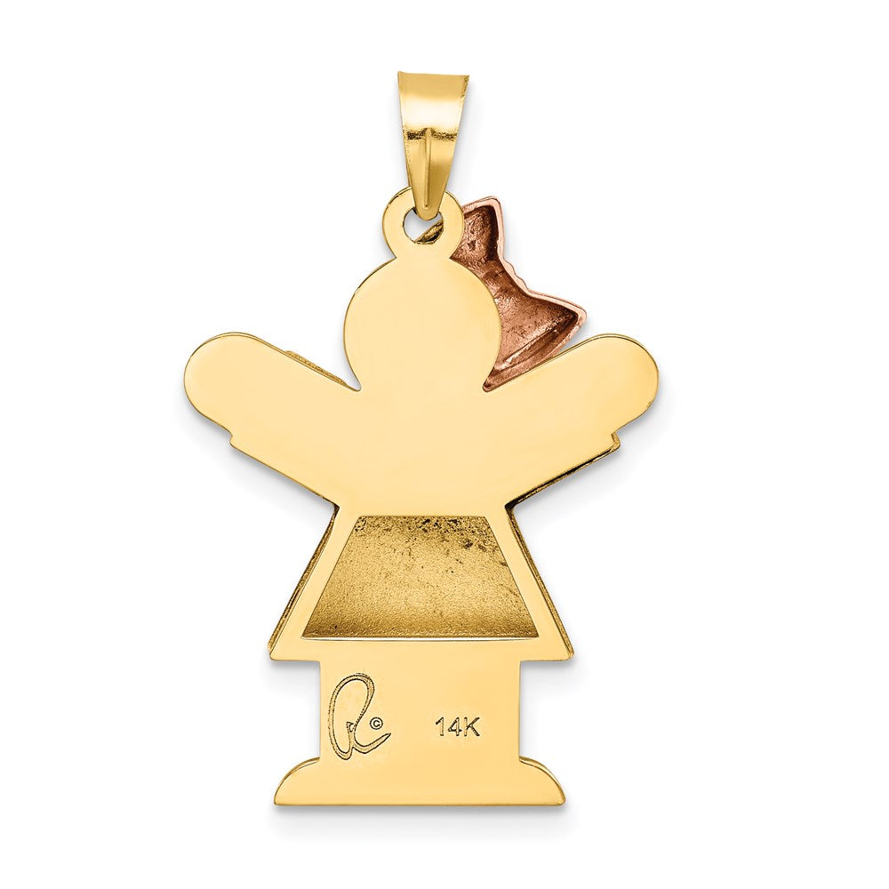 14k Two-tone Gold Two-tone Gold Puffed Girl with Bow on Left Engravable Charm