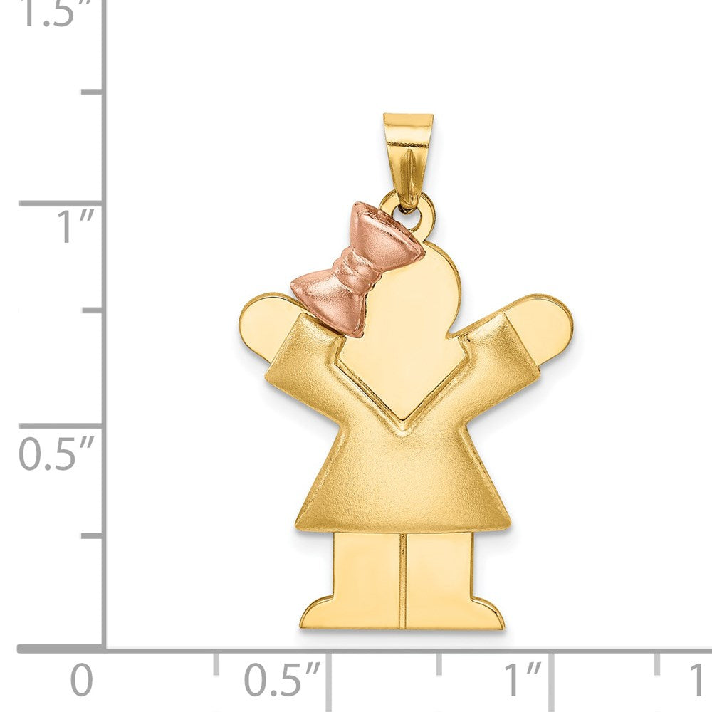 14k Two-tone Gold Two-tone Gold Puffed Girl with Bow on Left Engravable Charm