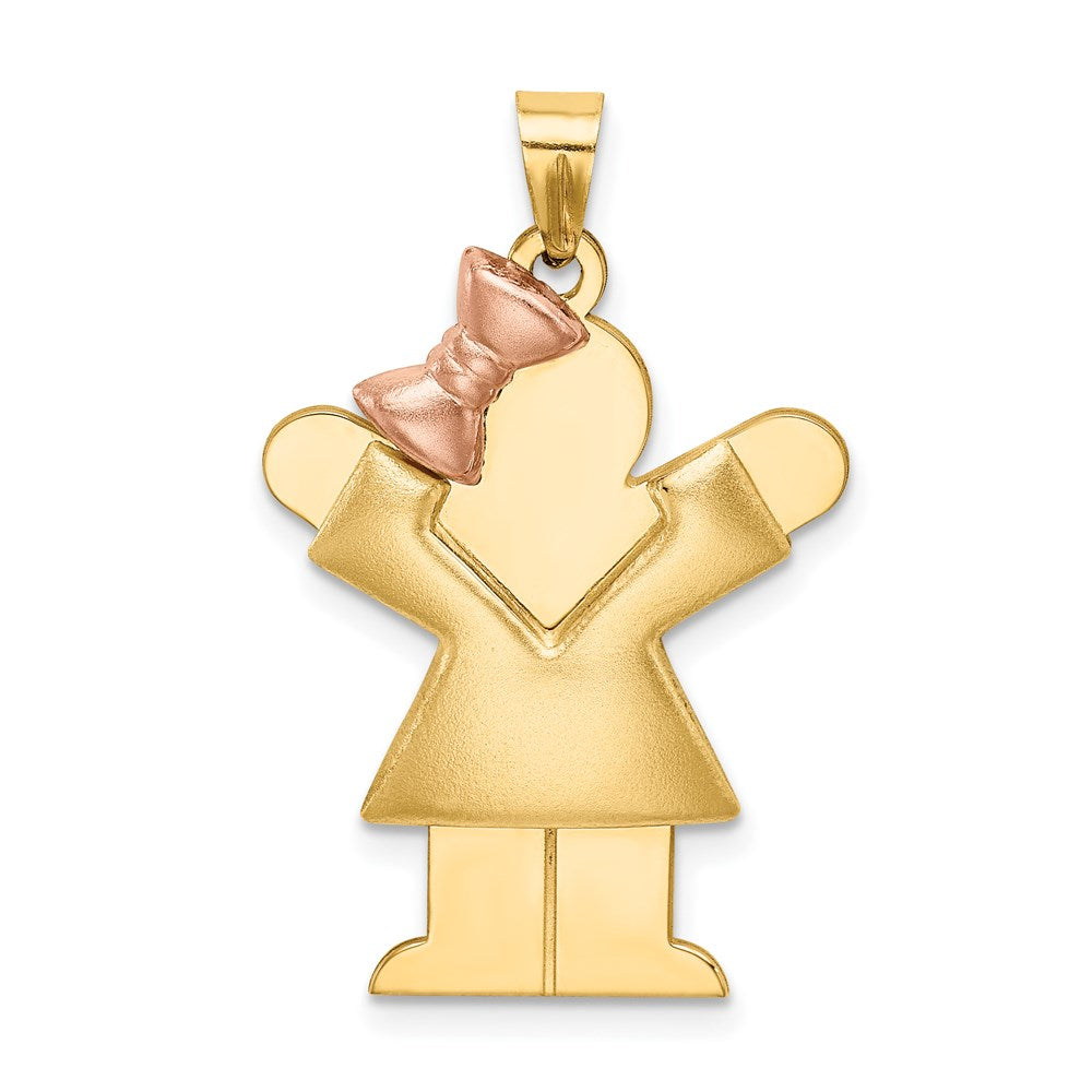 14k Two-tone Gold Two-tone Gold Puffed Girl with Bow on Left Engravable Charm