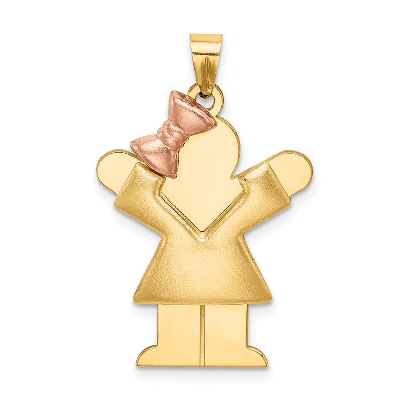 14k Two-tone Gold Two-tone Gold Puffed Girl with Bow on Left Engravable Charm