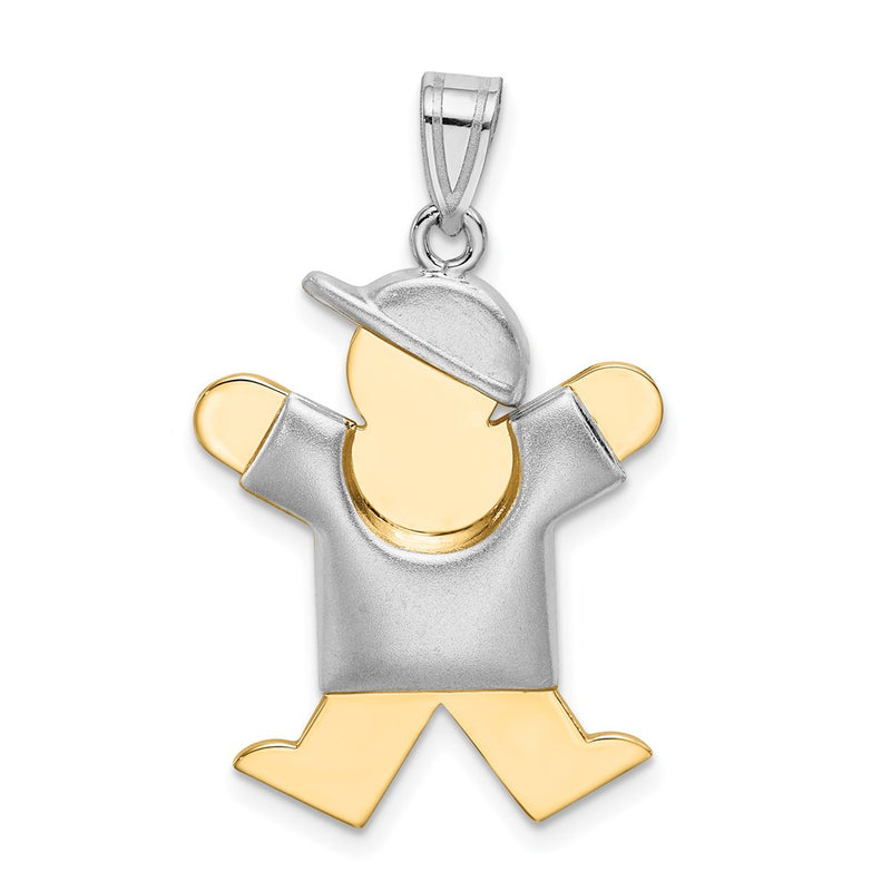 14k Two-tone Gold Two-tone Gold Puffed Boy with Hat on Right Engravable Charm