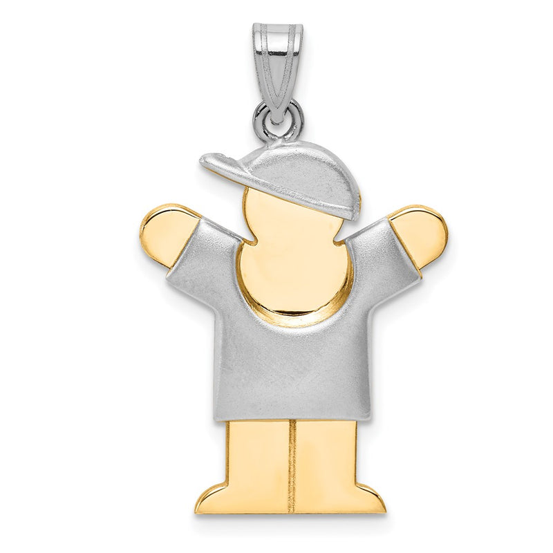 14k Two-tone Gold Two-tone Gold Puffed Boy with Hat on Right Engravable Charm