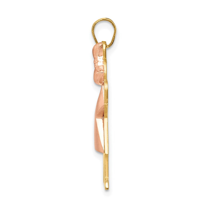 14k Two-tone Gold Two-tone Gold Puffed Girl with Bow on Right Engravable Charm