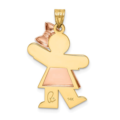 14k Two-tone Gold Two-tone Gold Puffed Girl with Bow on Right Engravable Charm
