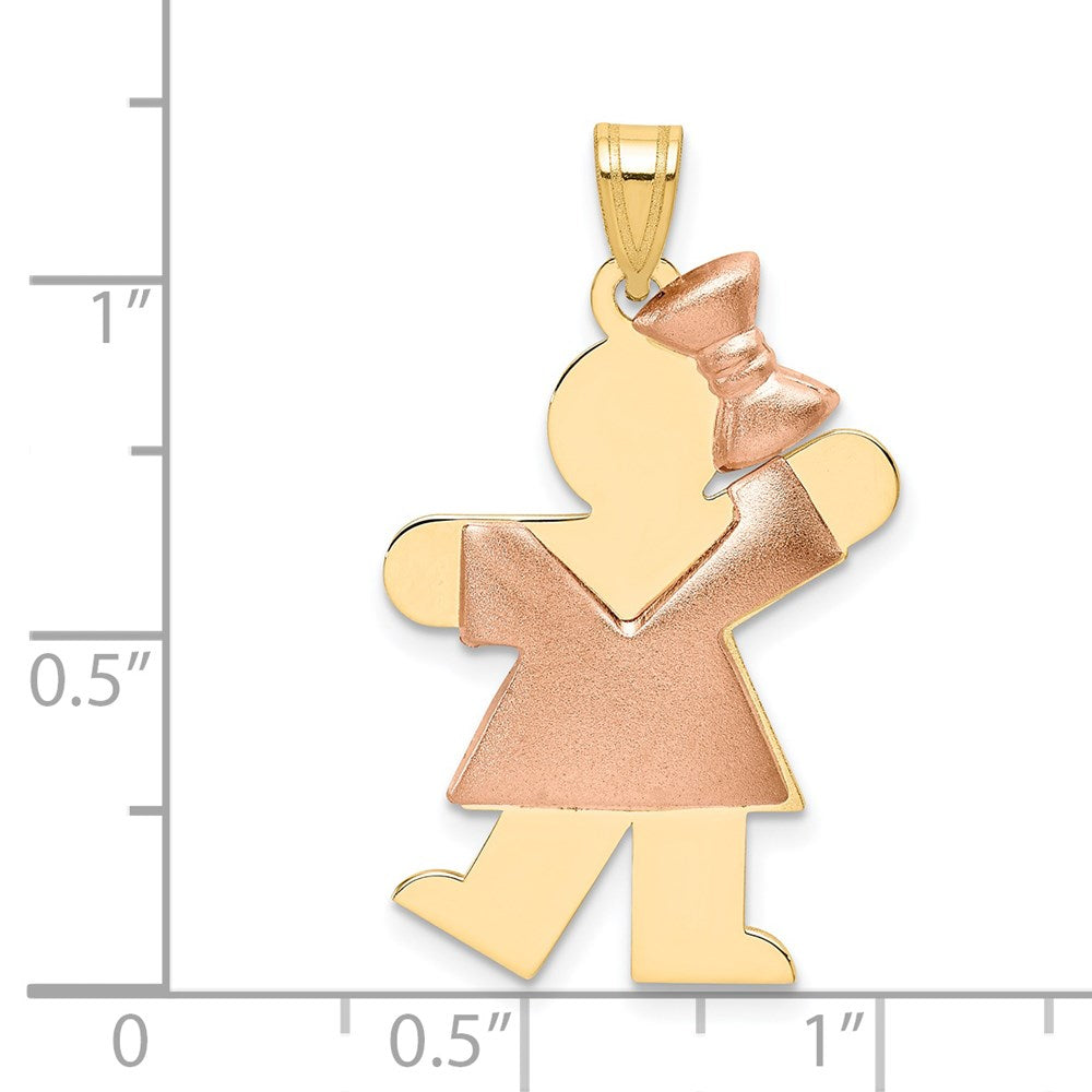 14k Two-tone Gold Two-tone Gold Puffed Girl with Bow on Right Engravable Charm