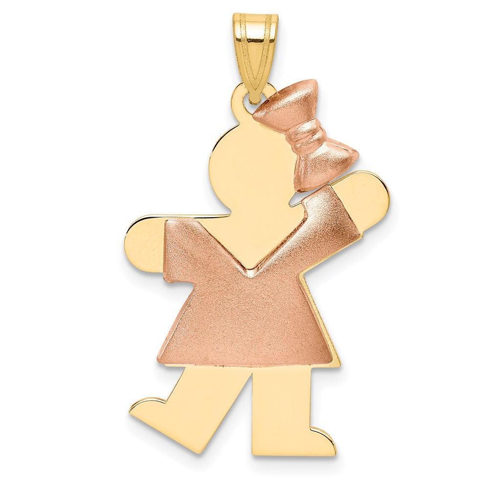 14k Two-tone Gold Two-tone Gold Puffed Girl with Bow on Right Engravable Charm