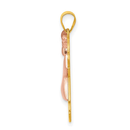 14k Two-tone Gold Two-tone Gold Puffed Girl with Bow on Left Engravable Charm
