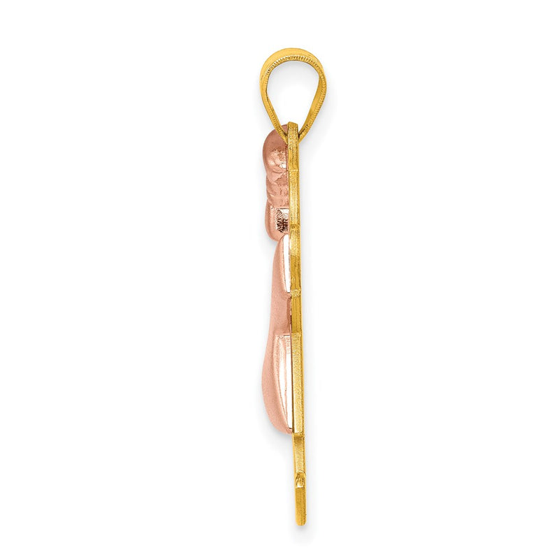14k Two-tone Gold Two-tone Gold Puffed Girl with Bow on Left Engravable Charm