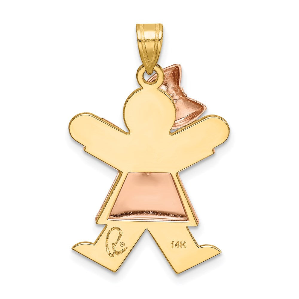 14k Two-tone Gold Two-tone Gold Puffed Girl with Bow on Left Engravable Charm