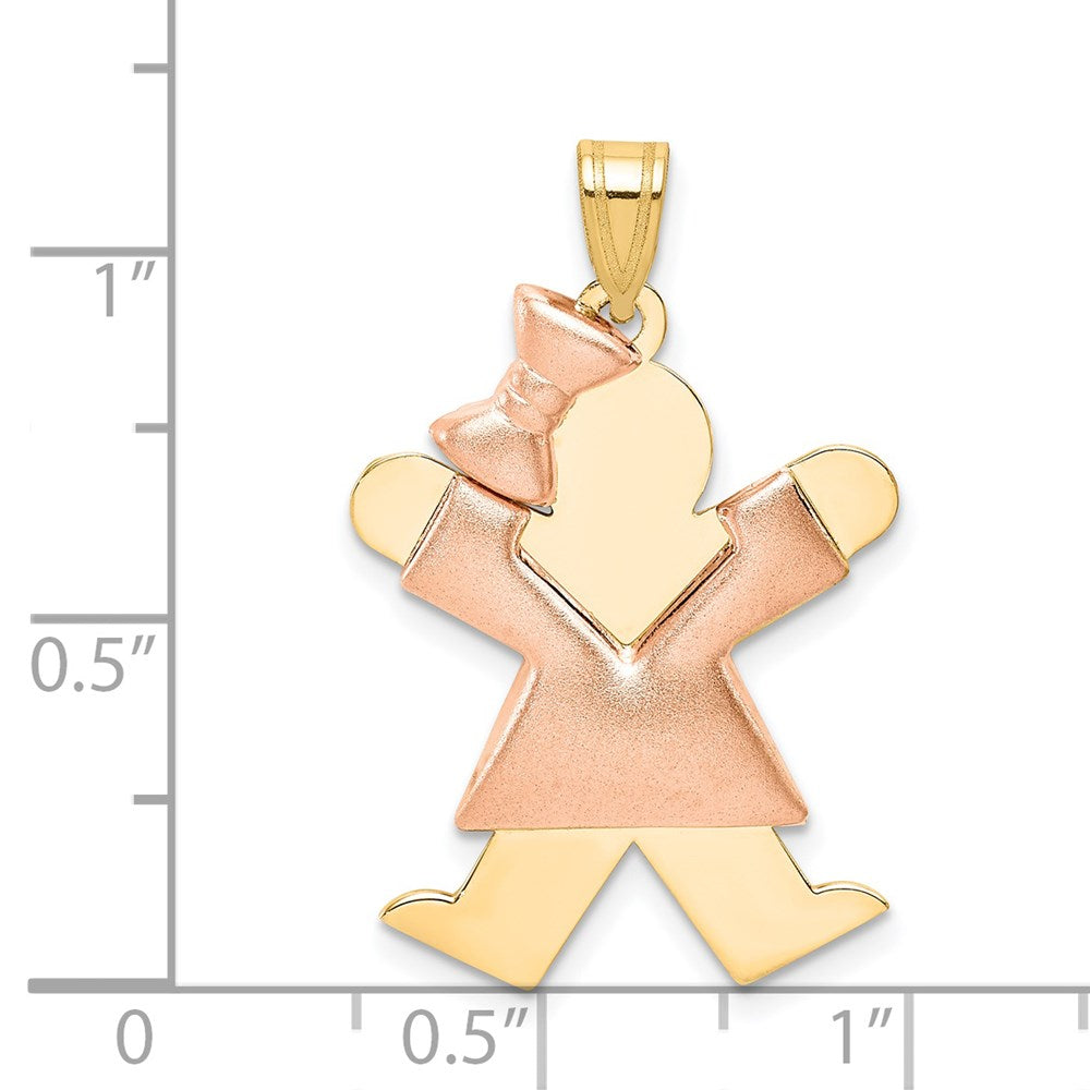 14k Two-tone Gold Two-tone Gold Puffed Girl with Bow on Left Engravable Charm