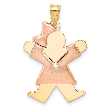 14k Two-tone Gold Two-tone Gold Puffed Girl with Bow on Left Engravable Charm