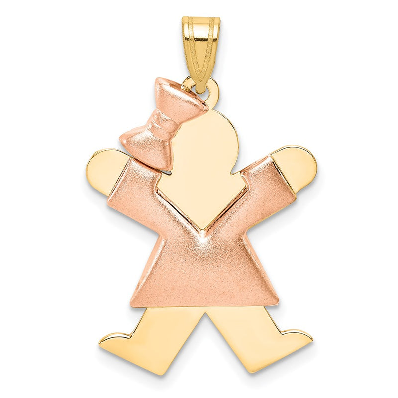 14k Two-tone Gold Two-tone Gold Puffed Girl with Bow on Left Engravable Charm