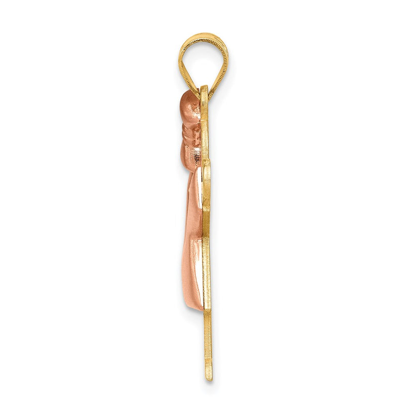 14k Two-tone Gold Two-tone Gold Puffed Girl with Bow on Left Engravable Charm