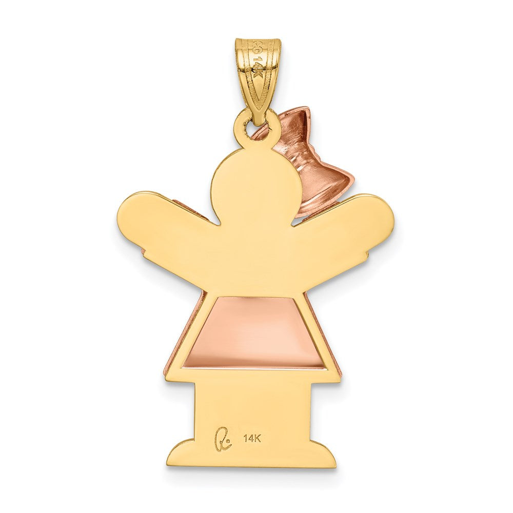 14k Two-tone Gold Two-tone Gold Puffed Girl with Bow on Left Engravable Charm