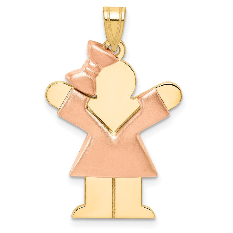 14k Two-tone Gold Two-tone Gold Puffed Girl with Bow on Left Engravable Charm
