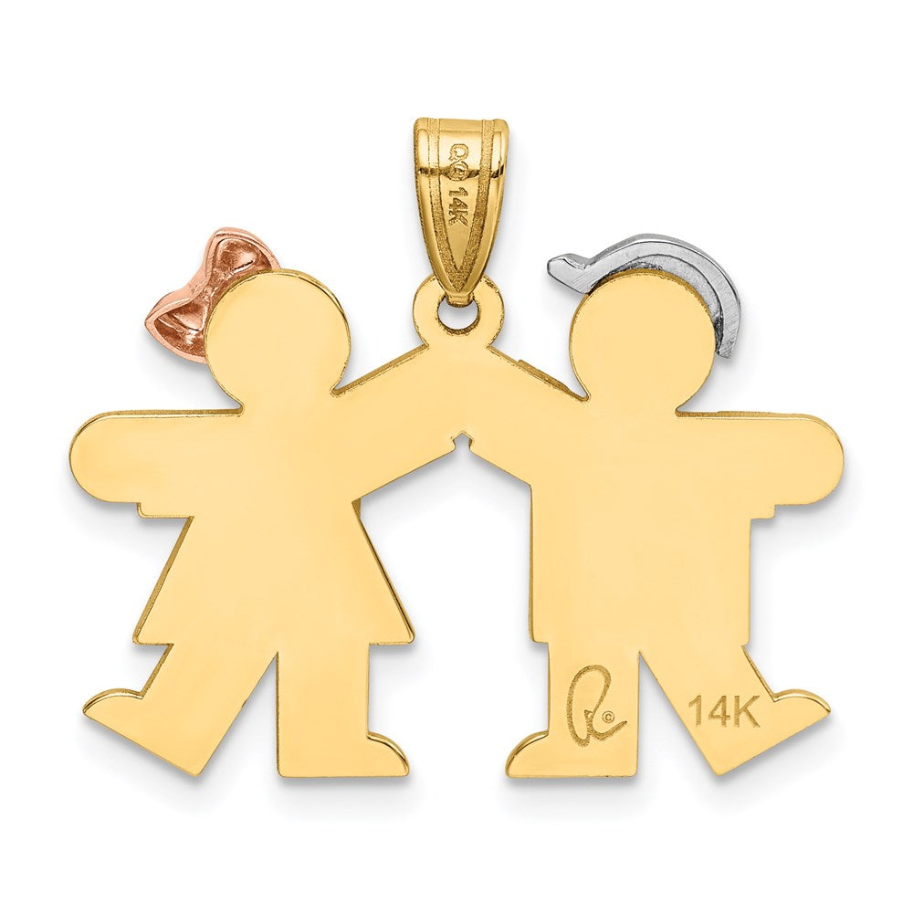 14k Tri-Color Gold Small Boy on Left and Girl on Right Engravable Charm