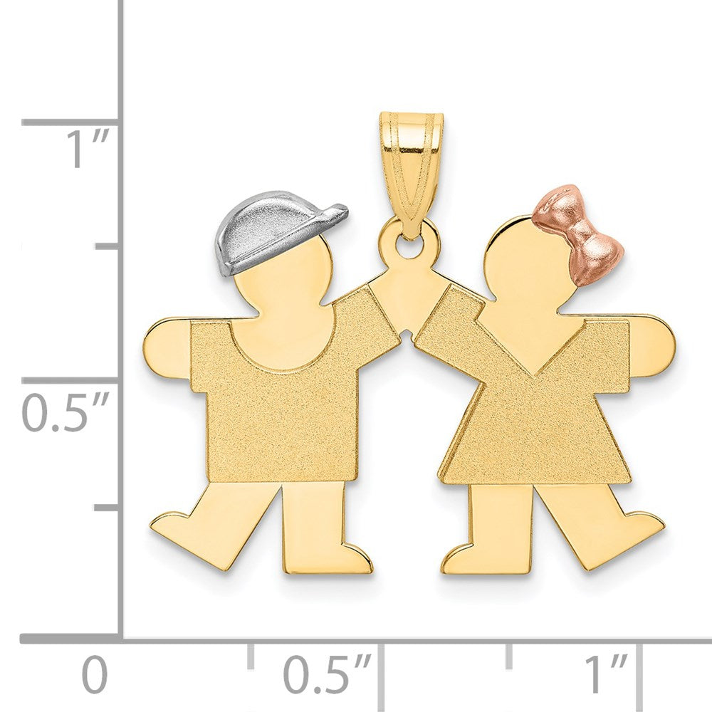 14k Tri-Color Gold Small Boy on Left and Girl on Right Engravable Charm