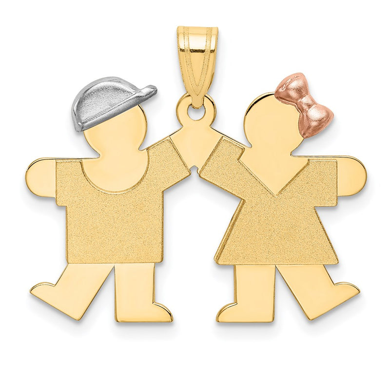 14k Tri-Color Gold Small Boy on Left and Girl on Right Engravable Charm