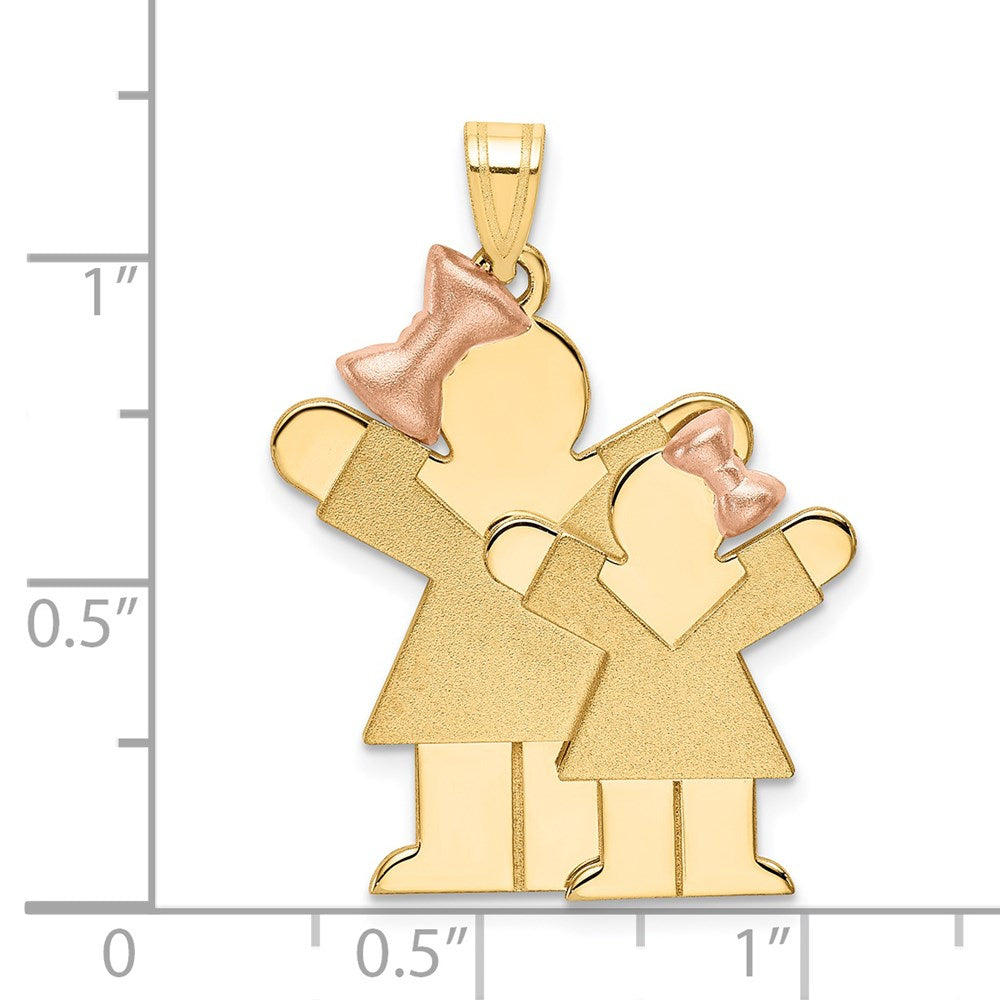 14k Two-tone Gold Two-tone Gold Big Girl and Little Girl Engravable Charm
