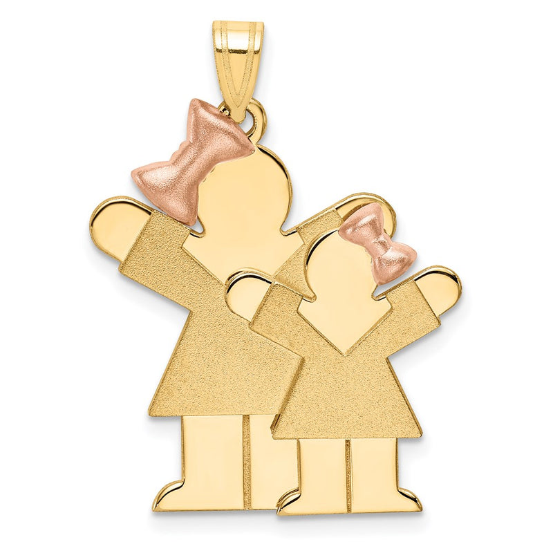 14k Two-tone Gold Two-tone Gold Big Girl and Little Girl Engravable Charm