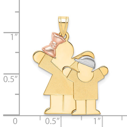 14k Tri-Color Gold Big Girl and Little Boy Engravable Charm