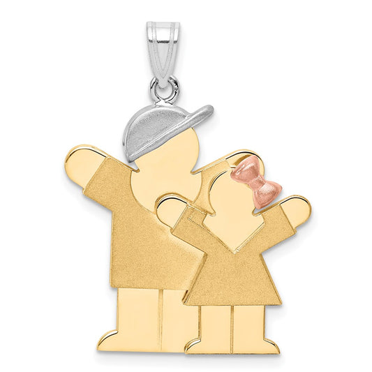 14k Tri-Color Gold Big Boy and Little Girl Engravable Charm