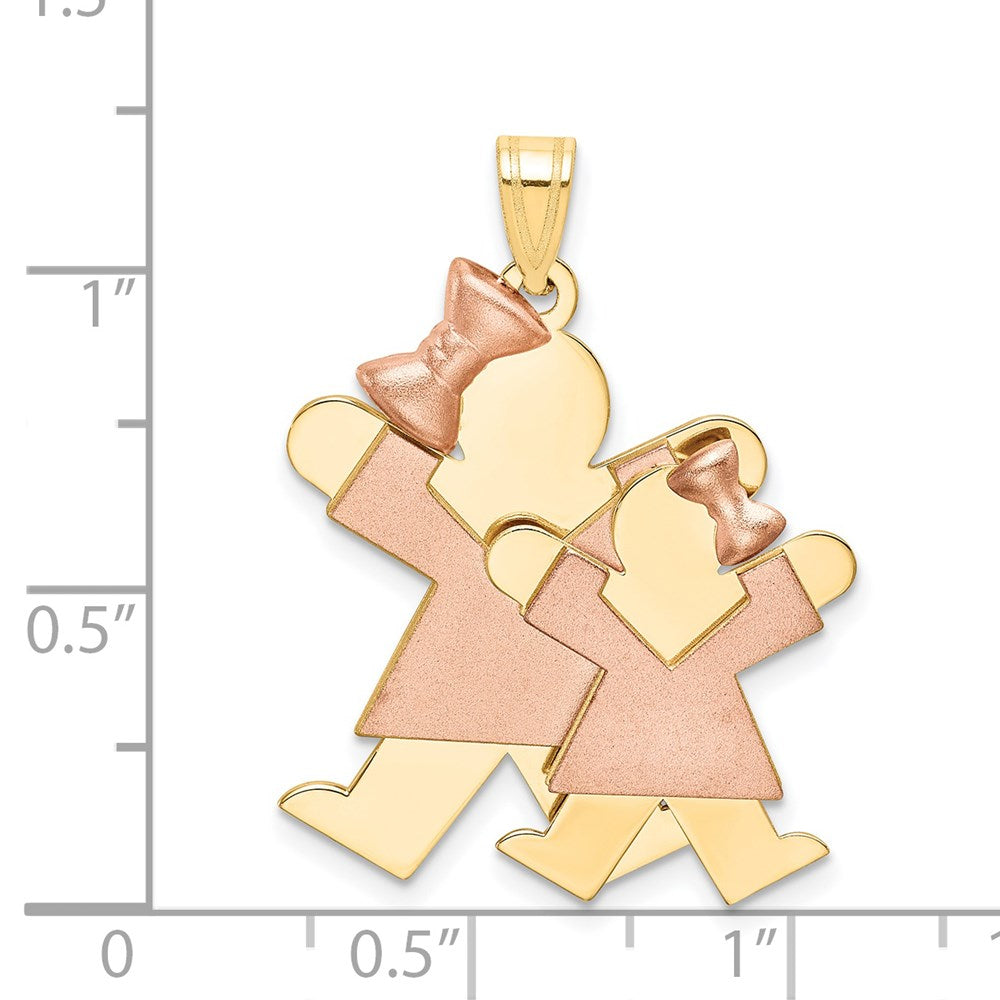 14k Two-tone Gold Two-tone Gold Big Girl and Little Girl Engravable Charm