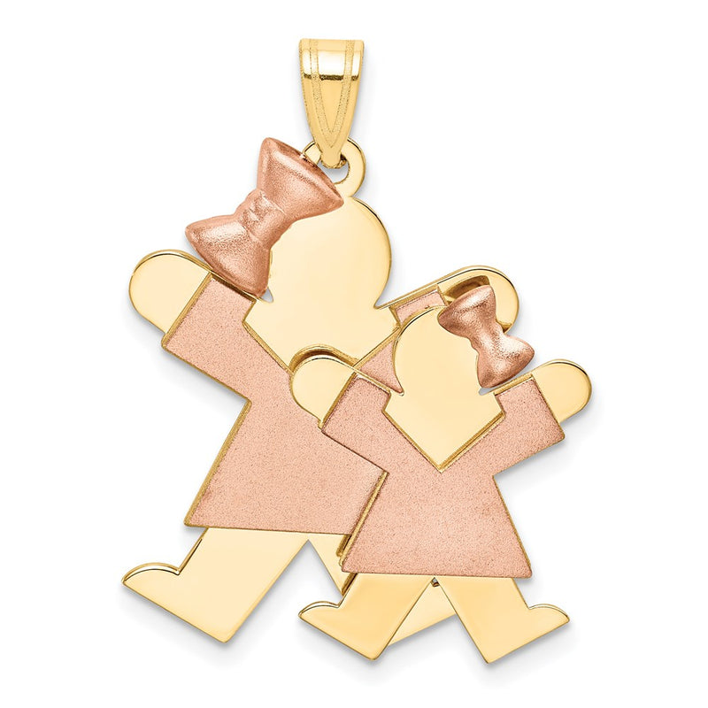 14k Two-tone Gold Two-tone Gold Big Girl and Little Girl Engravable Charm