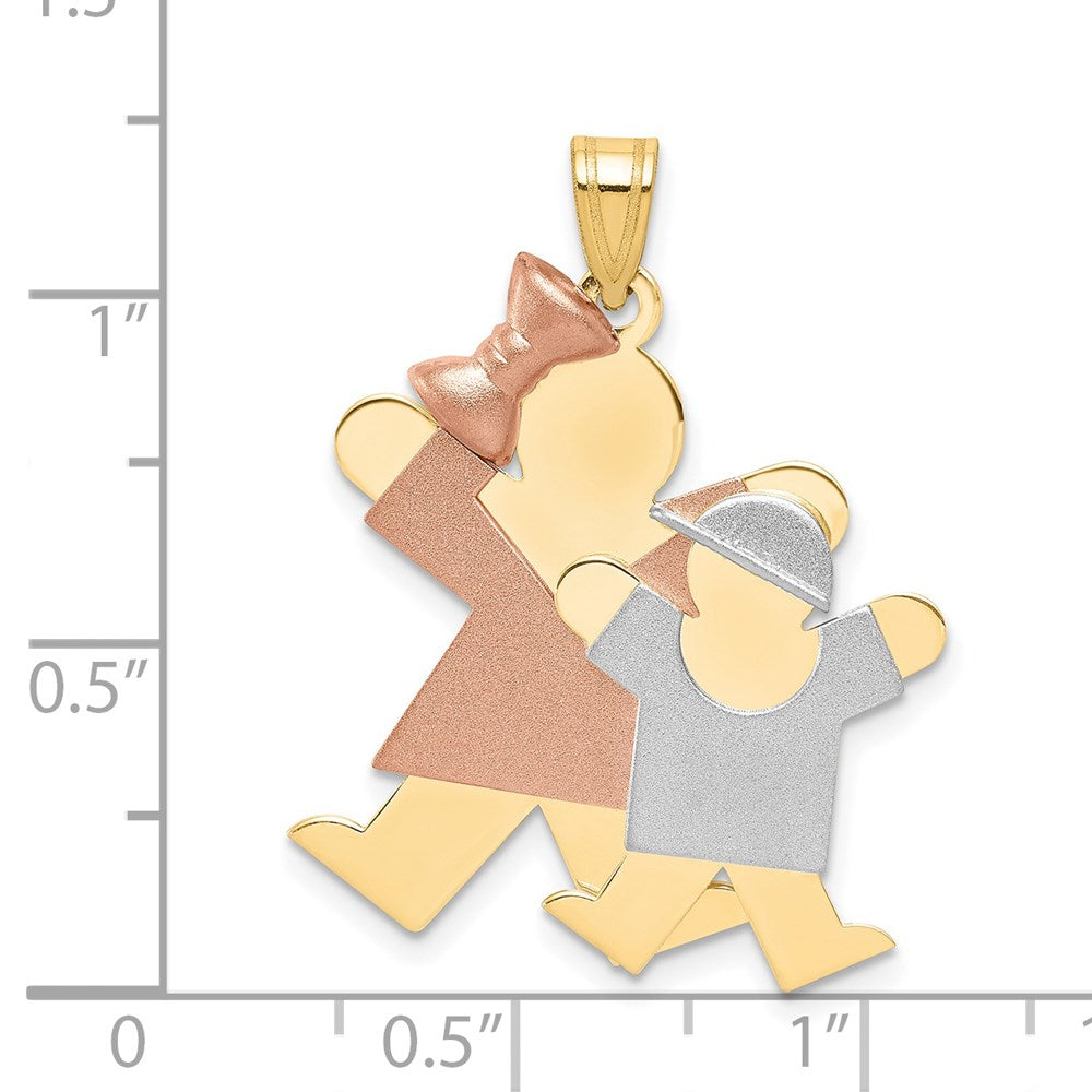 14k Tri-Color Gold Big Girl and Little Boy Engravable Charm