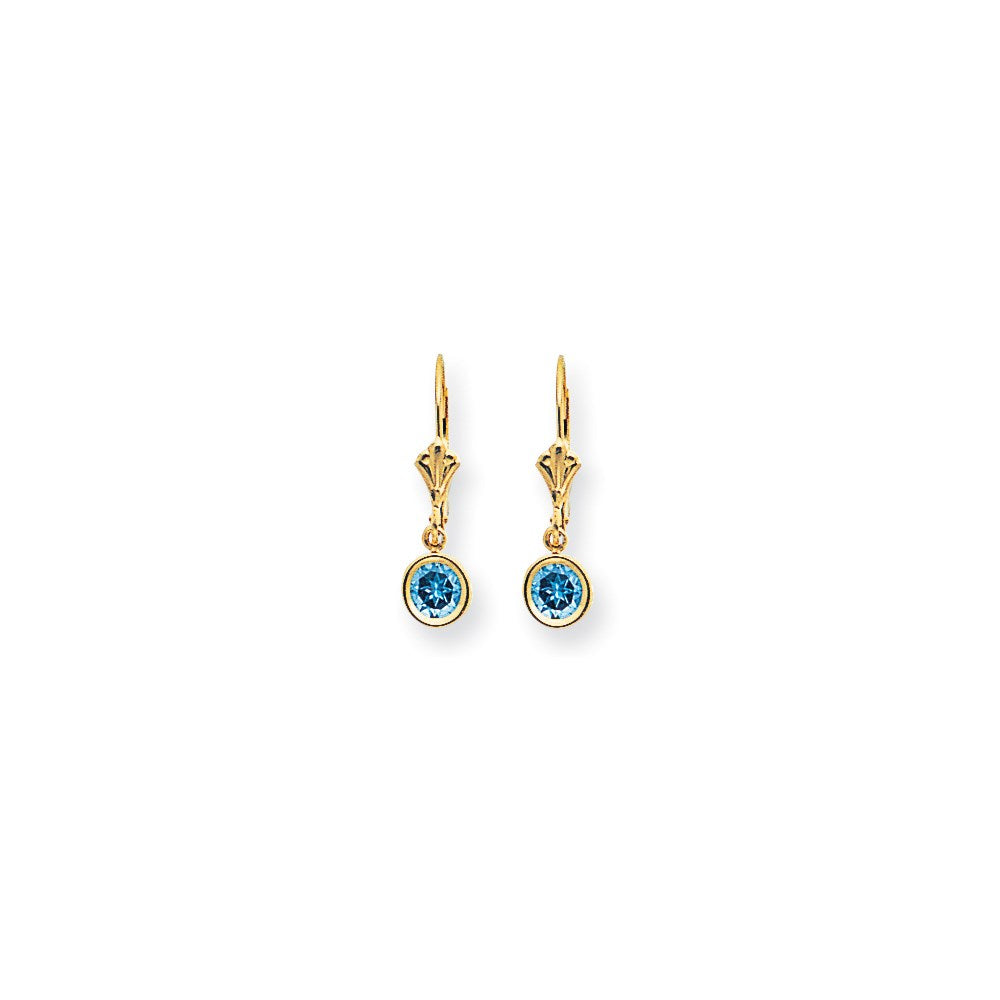14k Yellow Gold 5mm Blue Topaz Checker leverback Earrings