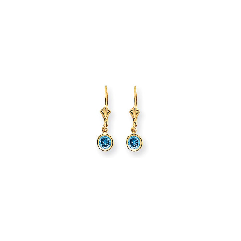 14k Yellow Gold 5mm Blue Topaz Checker leverback Earrings