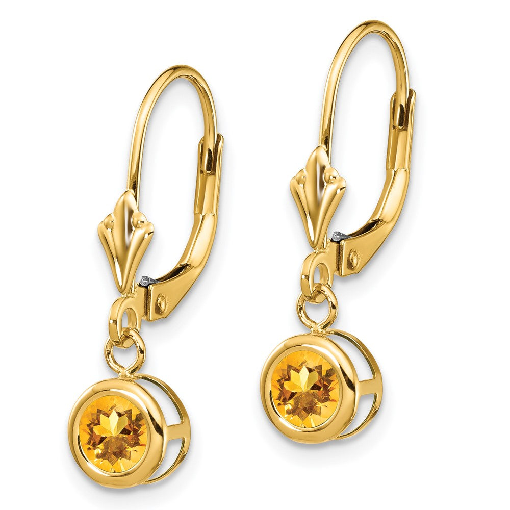 14k Yellow Gold Citrine Round Leverback Earring
