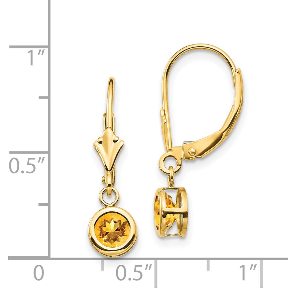14k Yellow Gold Citrine Round Leverback Earring