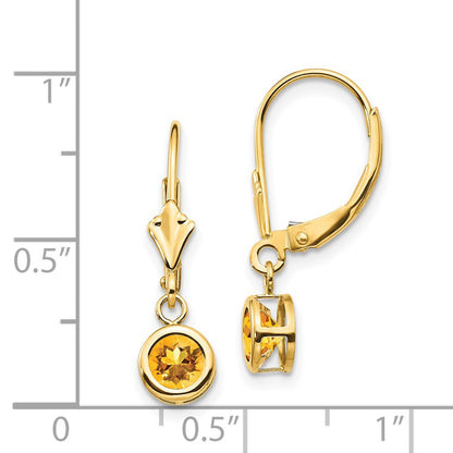 14k Yellow Gold Citrine Round Leverback Earring