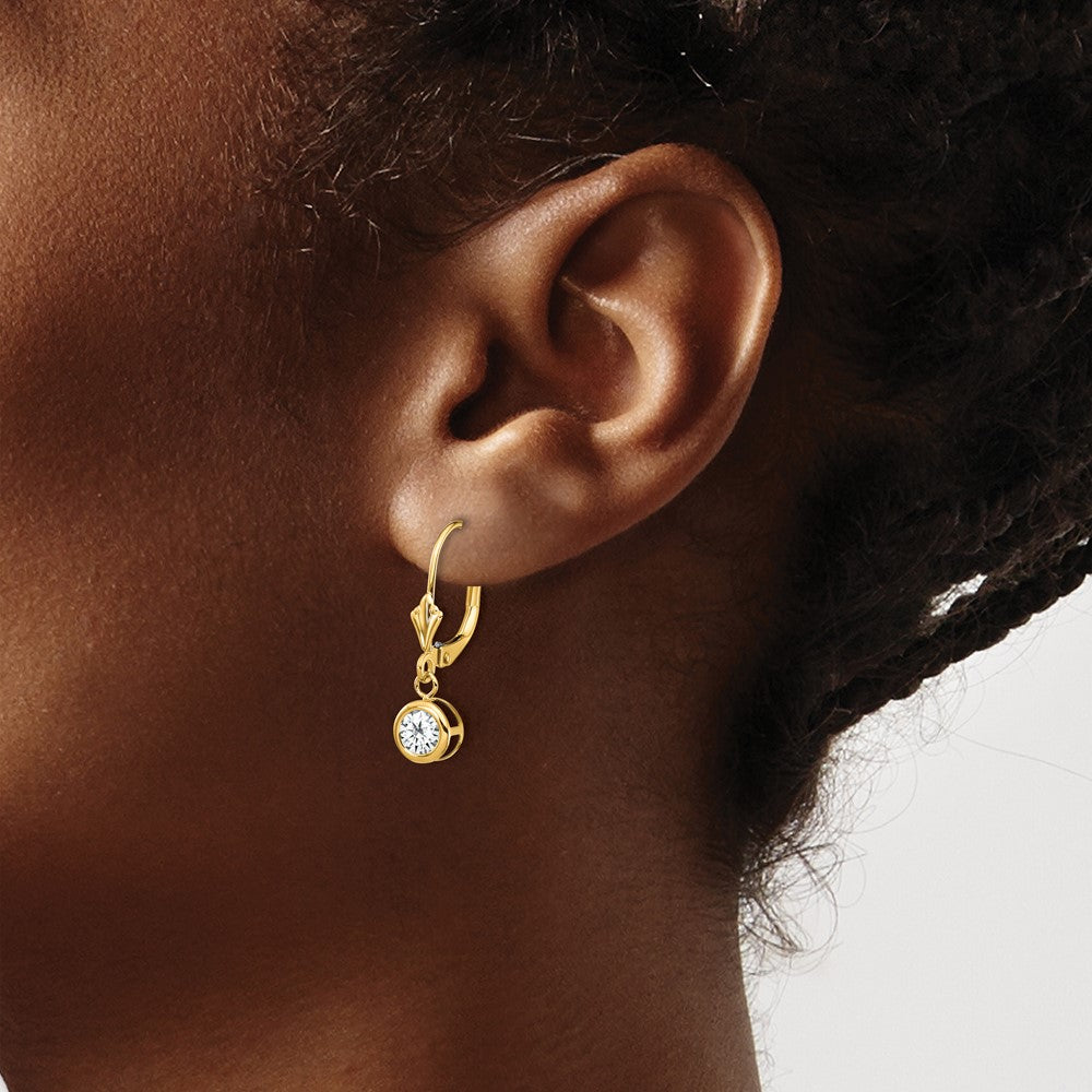 14k Yellow Gold 5mm Cubic Zirconia Leverback Earrings