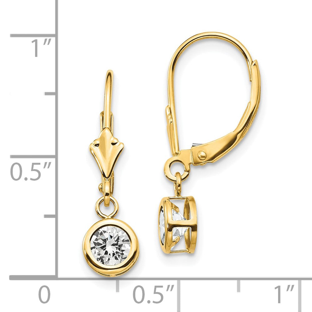 14k Yellow Gold 5mm Cubic Zirconia Leverback Earrings