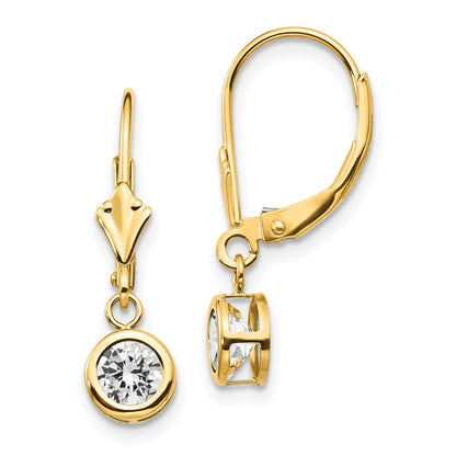 14k Yellow Gold 5mm Cubic Zirconia Leverback Earrings