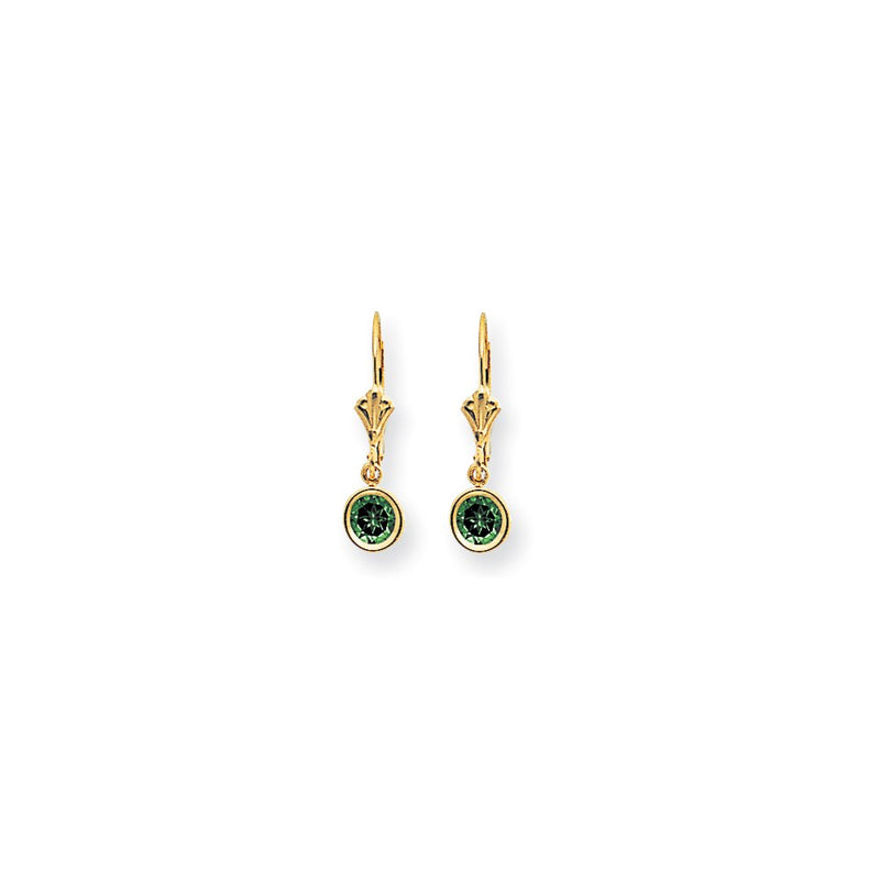 14k Yellow Gold 5mm Emerald leverback Earrings