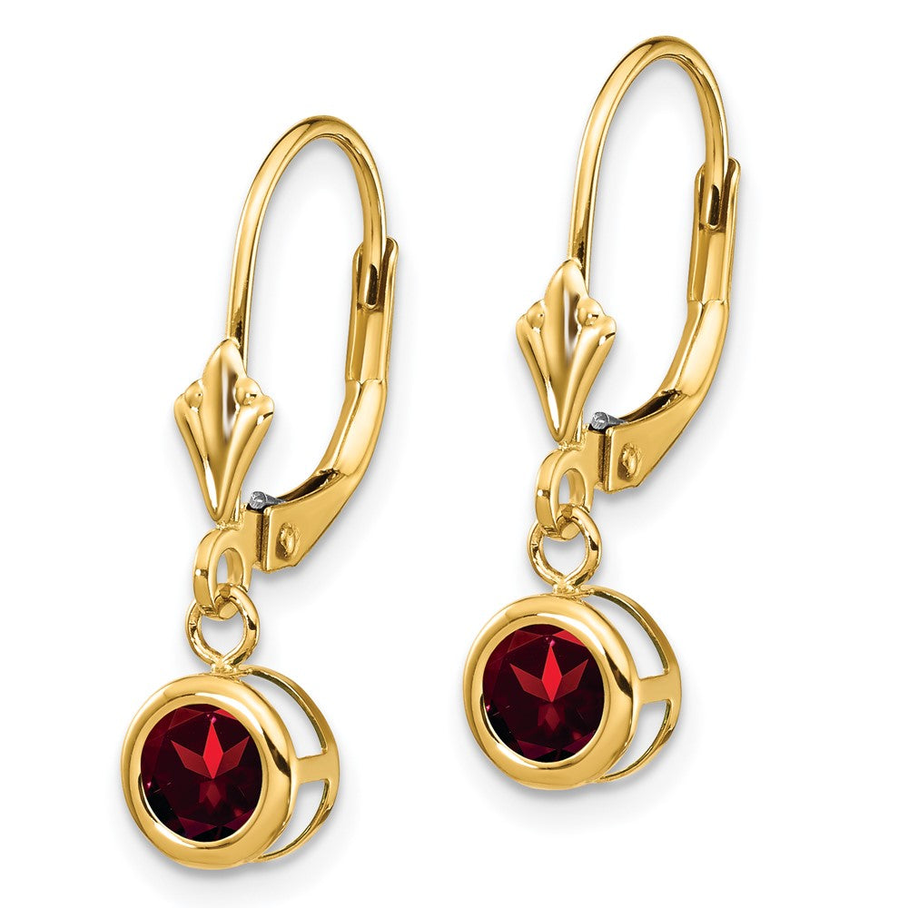 14k Yellow Gold 5mm Garnet Leverback Earring