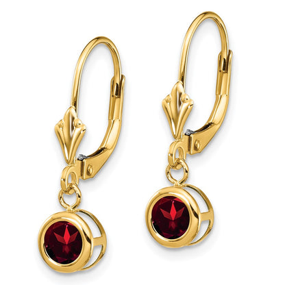 14k Yellow Gold 5mm Garnet Leverback Earring