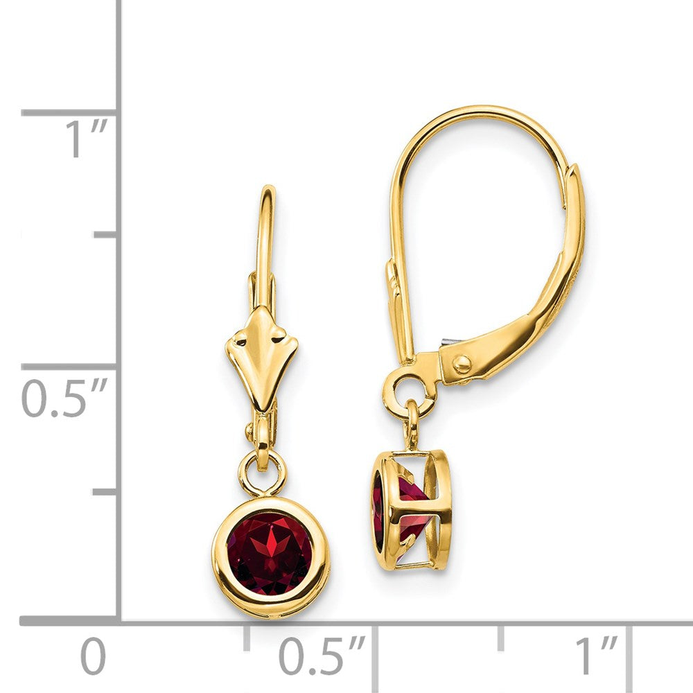 14k Yellow Gold 5mm Garnet Leverback Earring