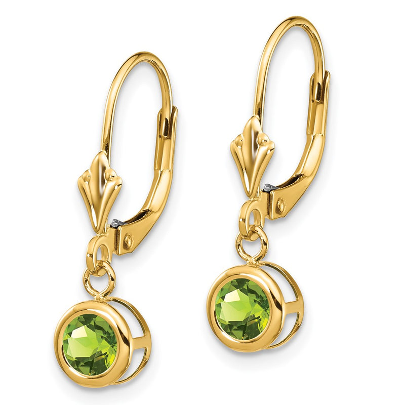 14k Yellow Gold 5mm Peridot Leverback Earrings