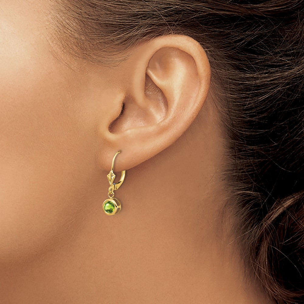 14k Yellow Gold 5mm Peridot Leverback Earrings