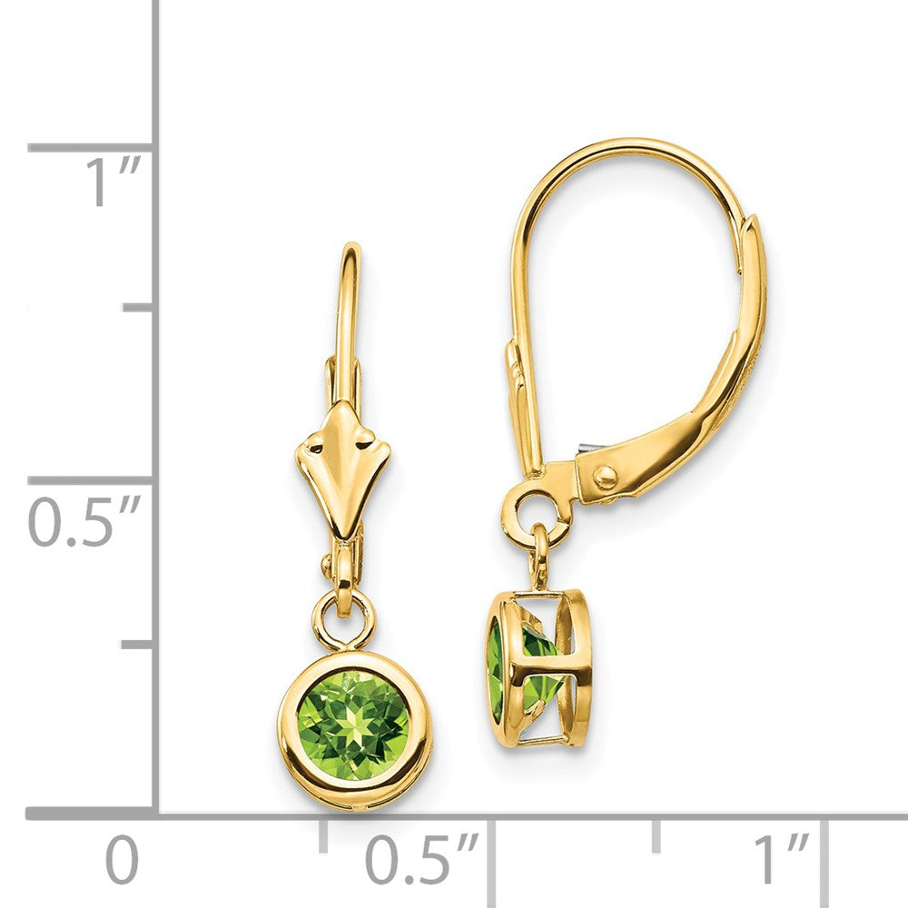 14k Yellow Gold 5mm Peridot Leverback Earrings