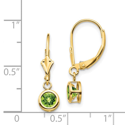 14k Yellow Gold 5mm Peridot Leverback Earrings